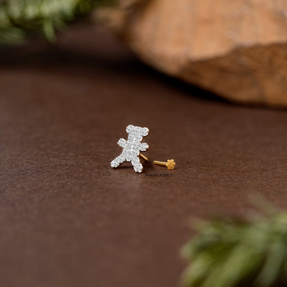 Teddy Diamond Stud/Bear Shape Diamond Stud/Mini Teddy Gold & Diamond Stud/