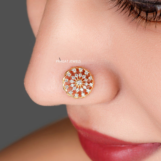 Teeny Tiny Round Brilliant Cut Diamond Stud 18k 9.1MM Medium Flower Nosepin A precious Gift for The Percious One. - PRAGAT JEWELS