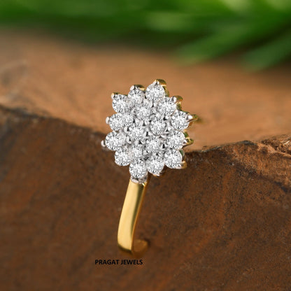 Natural Diamond Flower Stud for, 18K Gold Diamond Helix Bugadi