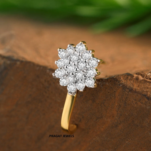 Natural Diamond Flower Stud for, 18K Gold Diamond Helix Bugadi