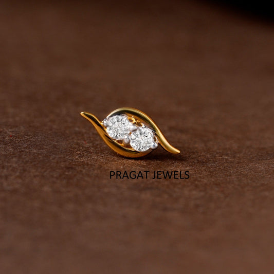 Elegant Twin Diamond Leaf Nose Pin/Delicate Leaf Style Diamond Nose Pin/NP0865