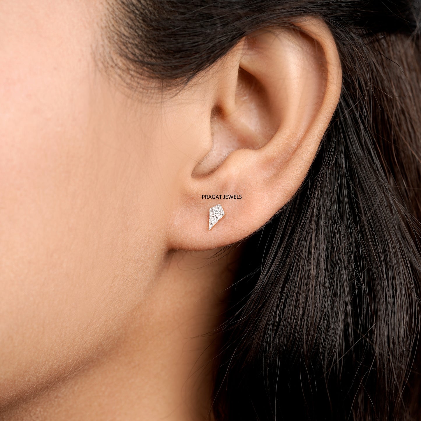 Facet Edge Diamond Studs/Crystal Angle Diamond Earrings/Sleek Cut Diamond Stud/NP1216