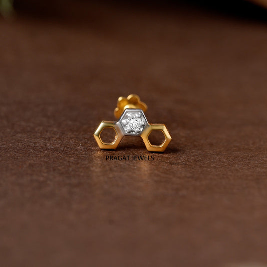 Classic Gold Clover Diamond Stud with Secure Screw-Back/Modern Tropical Leaf Gold & Diamond Nose Stud/NP1223