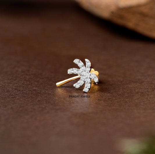 18k Gold Four-Petal Floral Nose Pin/Minimalist Diamond Cluster Nose Stud/NP1230