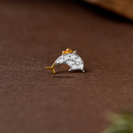 Dolphin Diamond Stud/Dolphin Shape Diamond Stud/Mini Dolphin Gold & Diamond Stud/