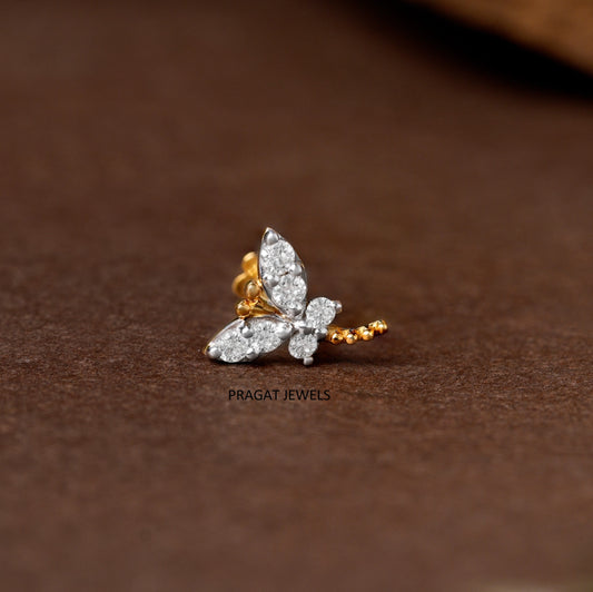 Elegant Diamond Butterfly Nose Pin/Sparkling Butterfly Diamond Nose Stud/