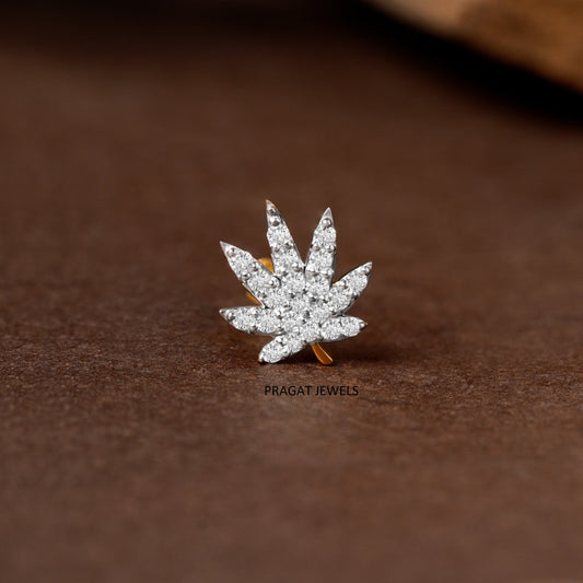 Elegant Diamond Leaf Nose Pin/Nature Inspired Diamond Leaf Nose Stud/