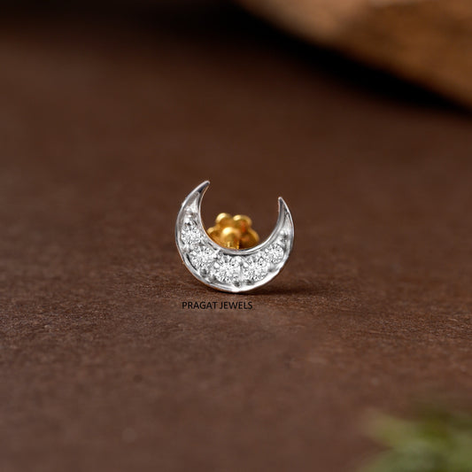 Elegant Diamond Crescent Moon Nose Pin/Sparkling Crescent Moon Diamond Nose Stud/NP1238