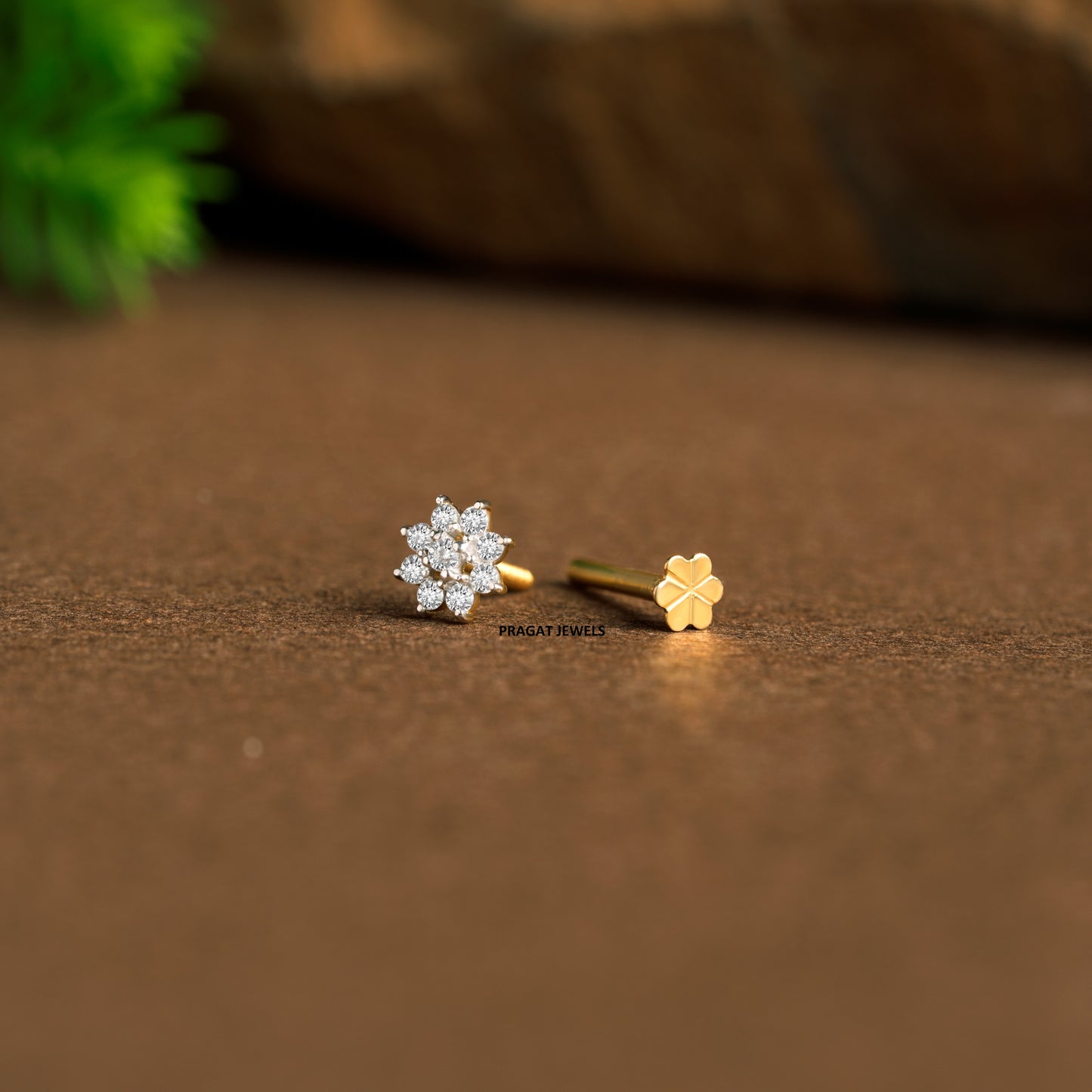 Flower Push Nosepin Stud, Indian Dangle Nose Stud, Tragus Stud, Helix Stud, Gold Nose Piercing,