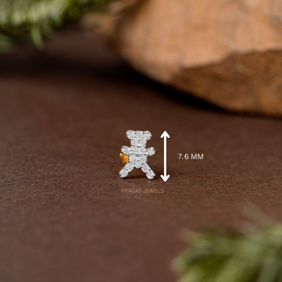 Teddy Diamond Stud/Bear Shape Diamond Stud/Mini Teddy Gold & Diamond Stud/