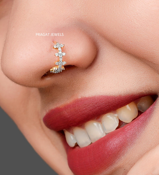 Brilliant Cut Diamond Stud 18K Yellow Gold  11MM Nose Ring,A Percious Gift for The Percious One. - PRAGAT JEWELS