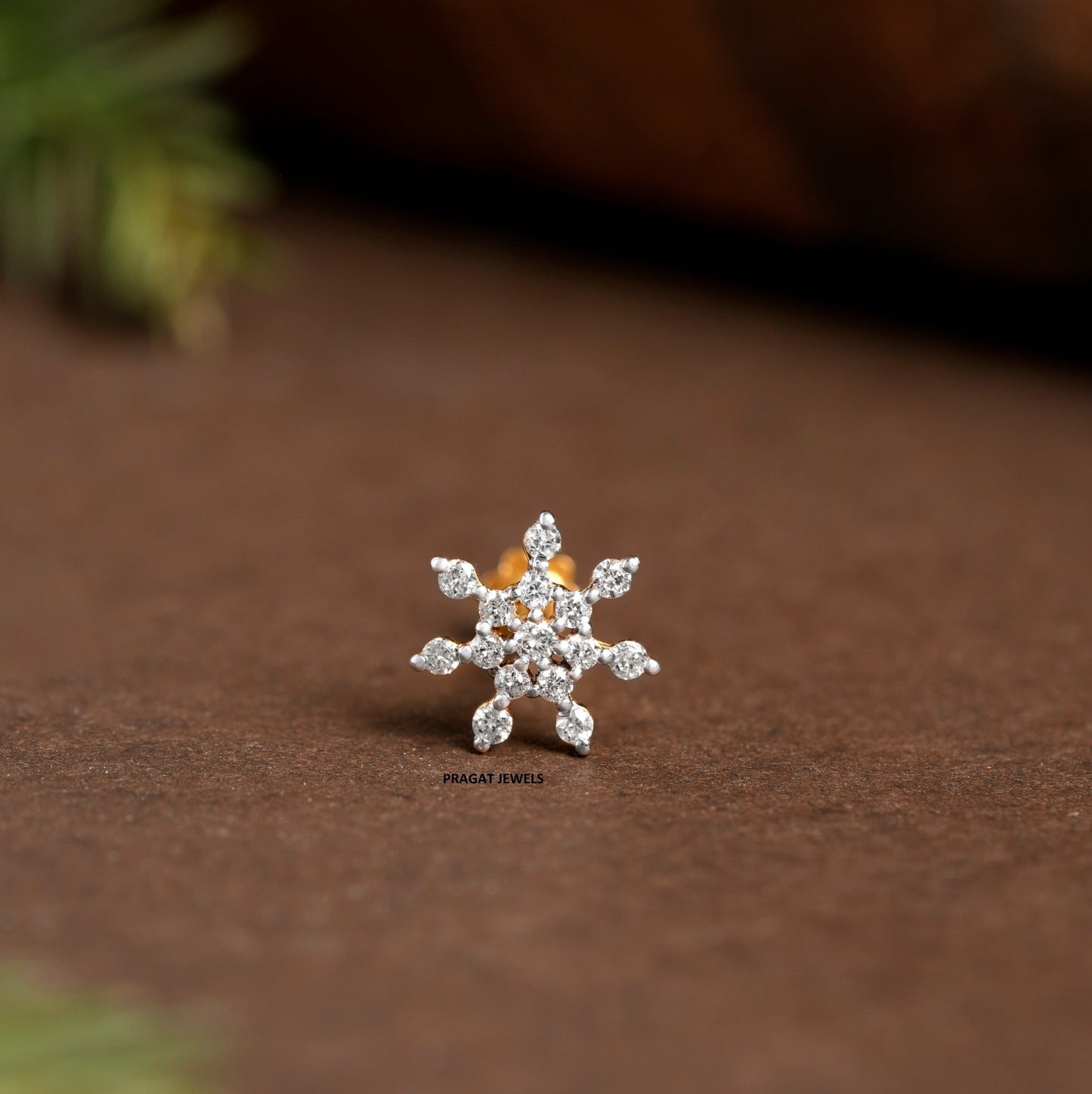 Diamond Nosepin Unique Nose Stud 18K Yellow gold Nose Stud  Shape Nose Stud - PRAGAT JEWELS