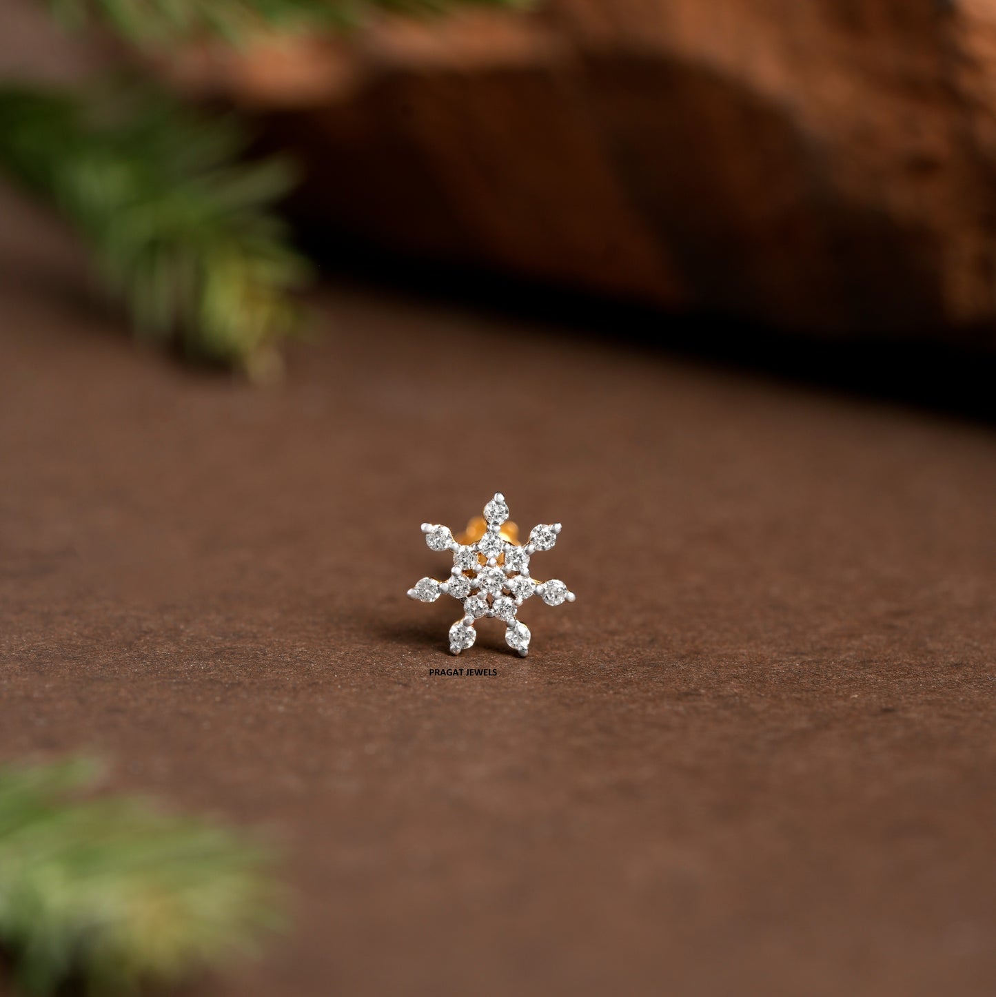 Diamond Nosepin Unique Nose Stud 18K Yellow gold Nose Stud  Shape Nose Stud