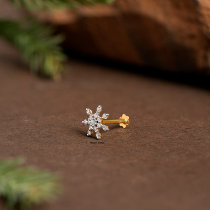 Diamond Nosepin Unique Nose Stud 18K Yellow gold Nose Stud  Shape Nose Stud - PRAGAT JEWELS