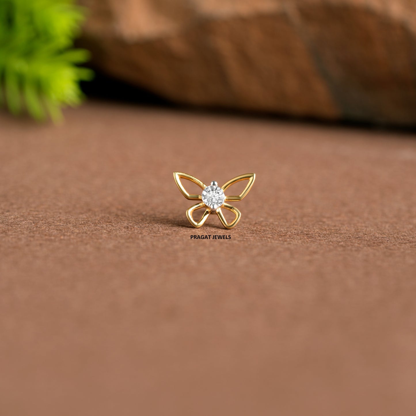 Butterfly 18KT Gold & Diamond Stud Nosepin Handmade Minimalist Jewelry