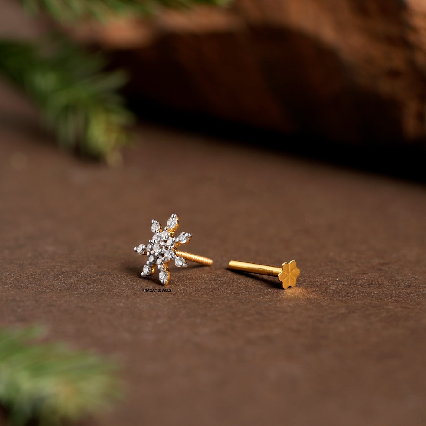 Diamond Nosepin Unique Nose Stud 18K Yellow gold Nose Stud  Shape Nose Stud - PRAGAT JEWELS