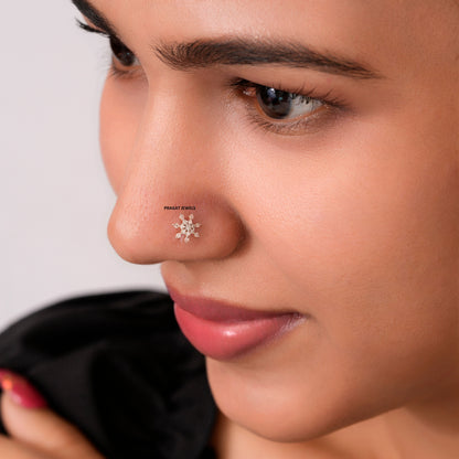 Diamond Nosepin Unique Nose Stud 18K Yellow gold Nose Stud  Shape Nose Stud - PRAGAT JEWELS