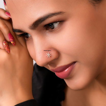 Diamond Nosepin Unique Nose Stud 18K Yellow gold Nose Stud  Shape Nose Stud - PRAGAT JEWELS