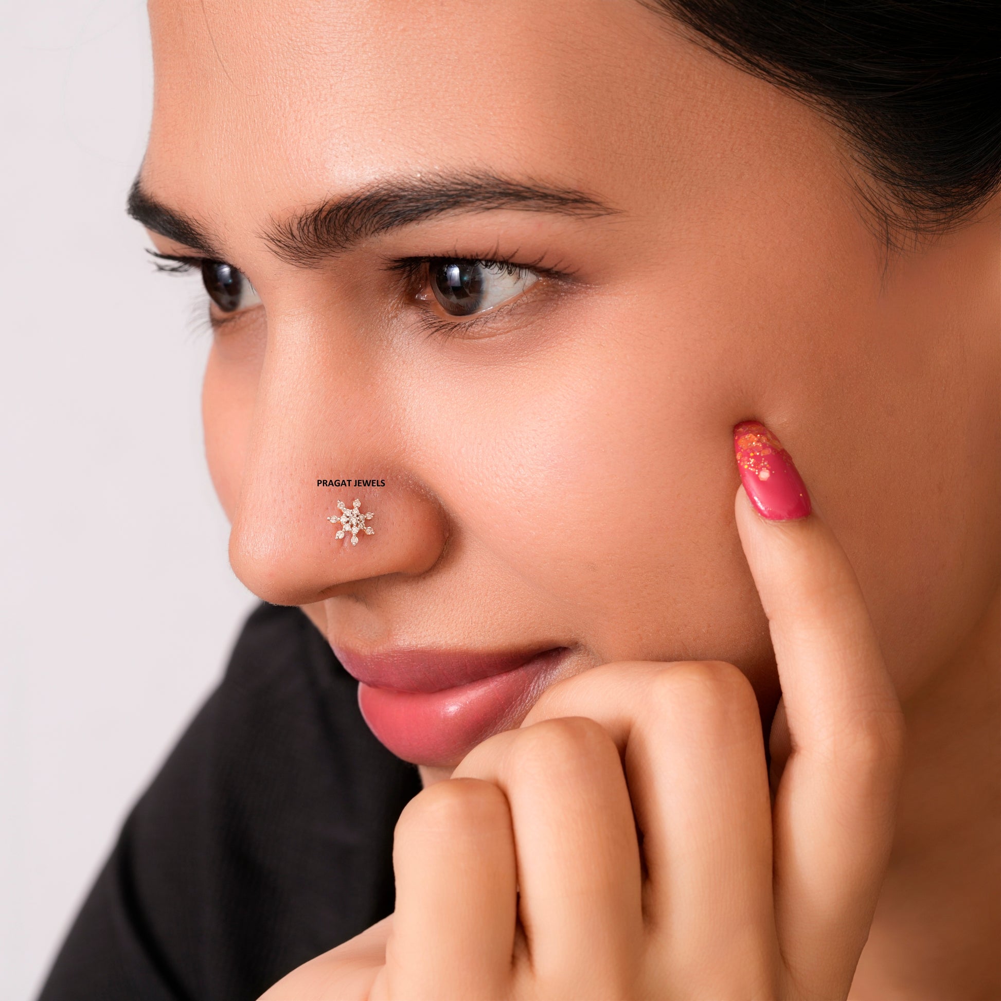 Diamond Nosepin Unique Nose Stud 18K Yellow gold Nose Stud  Shape Nose Stud - PRAGAT JEWELS