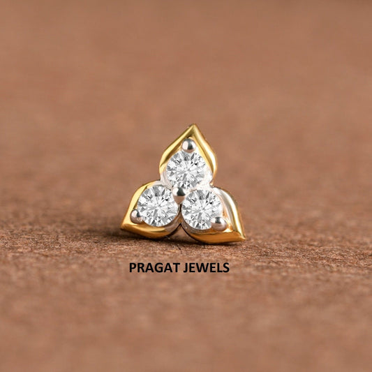 18K Gold Diamond Flower Stud: Nose, Tragus, Conch Piercing