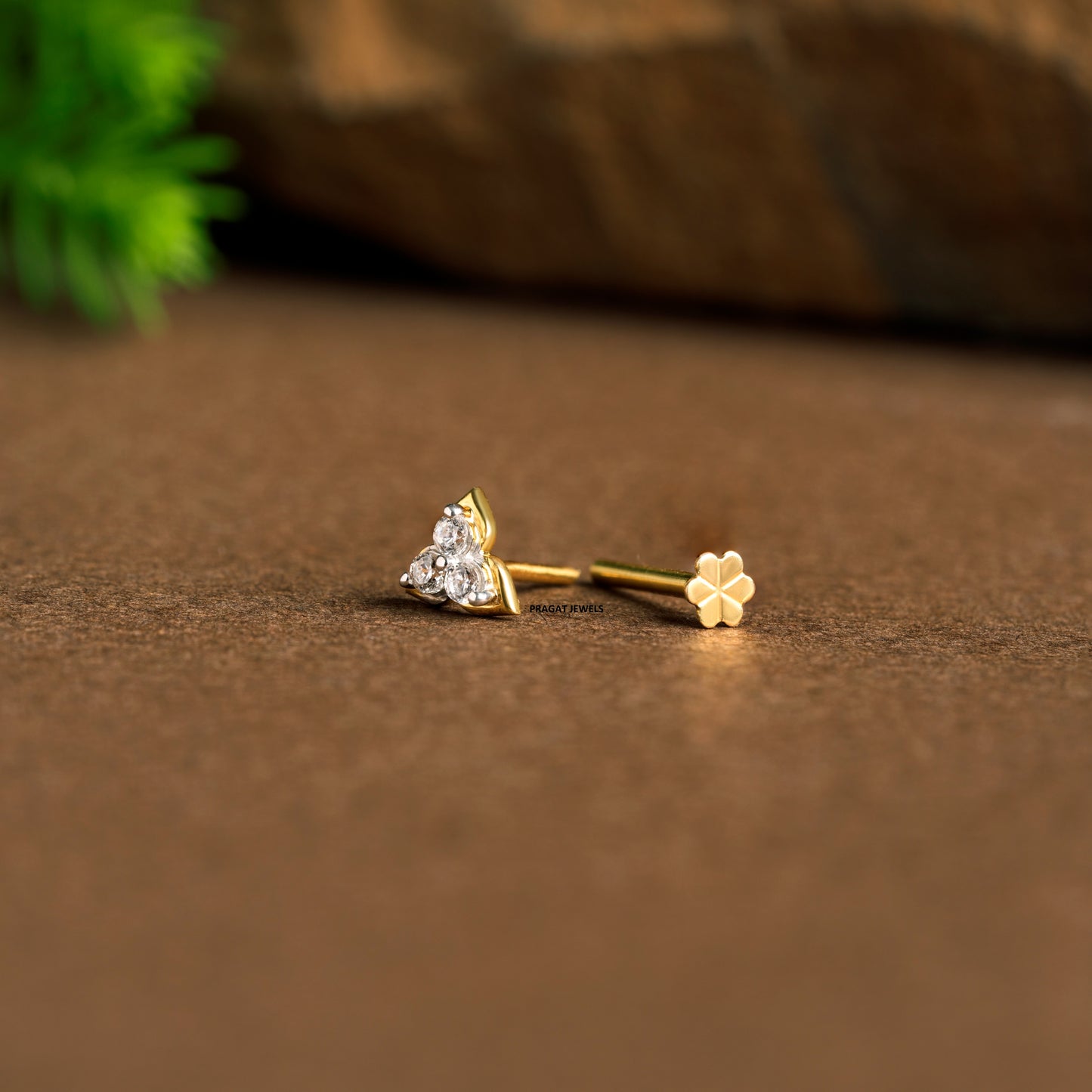 18K Gold Diamond Flower Stud: Nose, Tragus, Conch Piercing