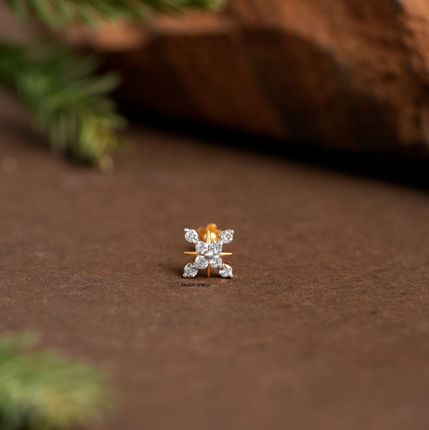 Nose Stud Indian Nose pin Diamond Nose Piercing Unique Nose Stud 18K Yellow gold