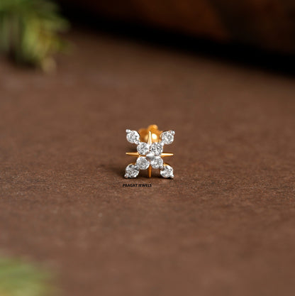 Nose Stud Indian Nose pin Diamond Nose Piercing Unique Nose Stud 18K Yellow gold