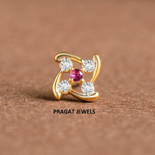 Nose Stud in 18k Solid Gold · Indian Nose Stud · Ruby Stone Nose Piercing Jewelry