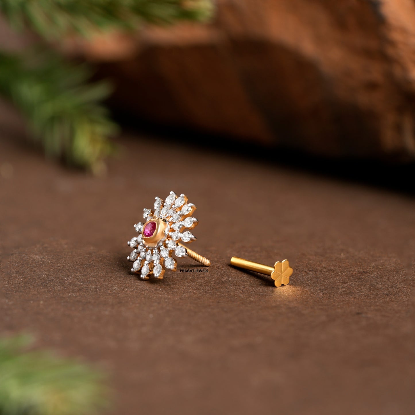 Diamond Nosepin Solitaire Yellow Gold Brillant Cut Diamond Hand crafted with love - PRAGAT JEWELS