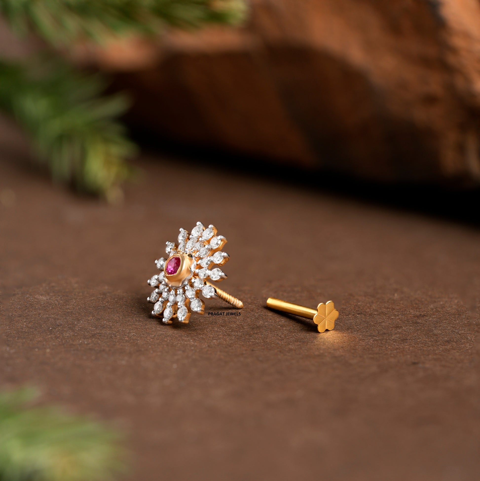 Diamond Nosepin Solitaire Yellow Gold Brillant Cut Diamond Hand crafted with love - PRAGAT JEWELS