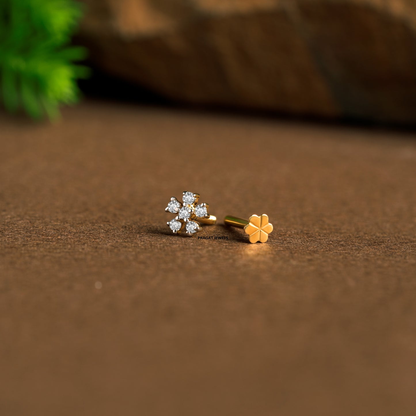 18K Gold Diamond Nose Pin – Delicate 6 stone Nosepin| Elegant Nose Jewelry for Women