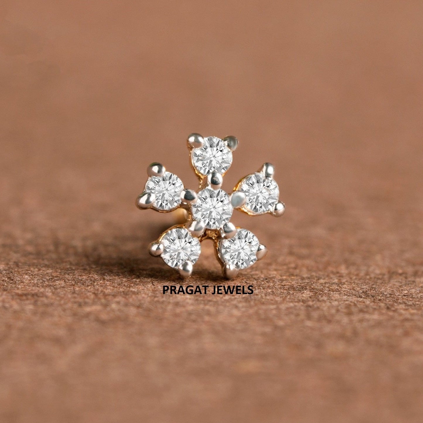 18K Gold Diamond Nose Pin – Delicate 6 stone Nosepin| Elegant Nose Jewelry for Women