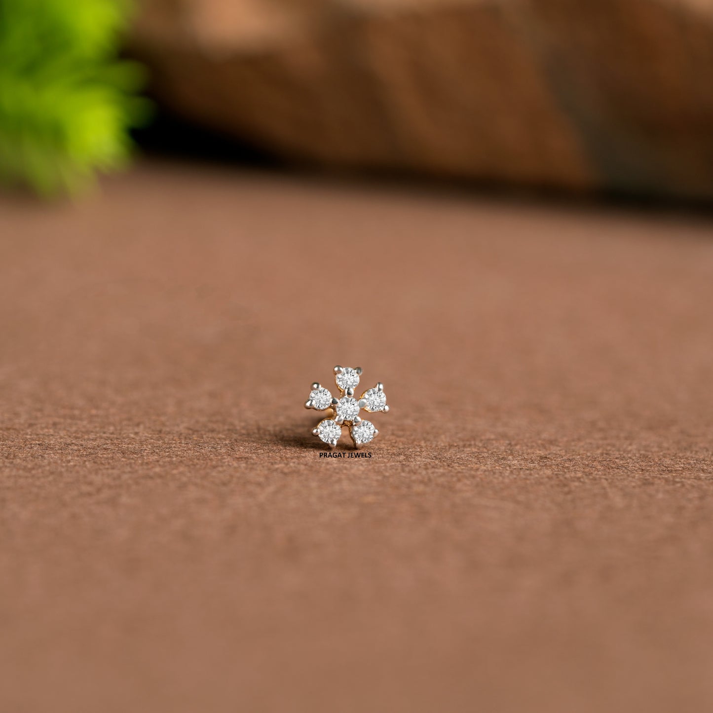 18K Gold Diamond Nose Pin – Delicate 6 stone Nosepin| Elegant Nose Jewelry for Women