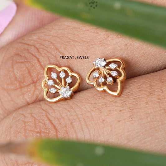 Lucky Clover 14 Kt Gold and Diamond Stud Earrings