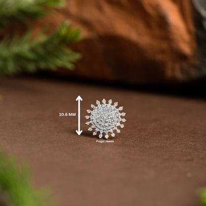 18k Yellow Gold Diamond Floral Round Nosepin A precious Gift for The Percious One.