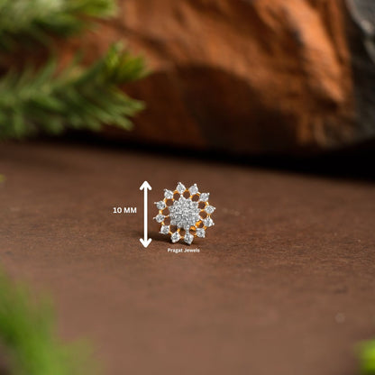 18K Gold Tiny Flower Nosepin  Solitaire Yellow gold Nosepin Jewelry