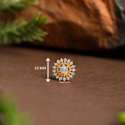 Gold stud Nosepin , Flower nose stud, India nose stud, Solid gold nose stud 18k gold nose stud, Dainty, Boho