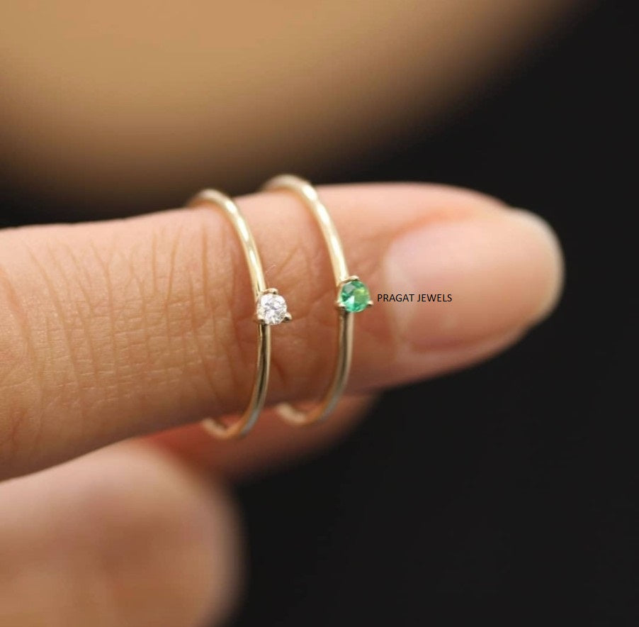 Minimalist Gold Rings with Diamond and Emerald Stones Diamond Stud ring for women Gift for The Percious One.