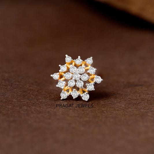 Diamond Snowflake Floral Stud in Yellow Gold  Floral Diamond Cluster Stud – Timeless Elegance  Radiant Snowflake Diamond Gold Stud