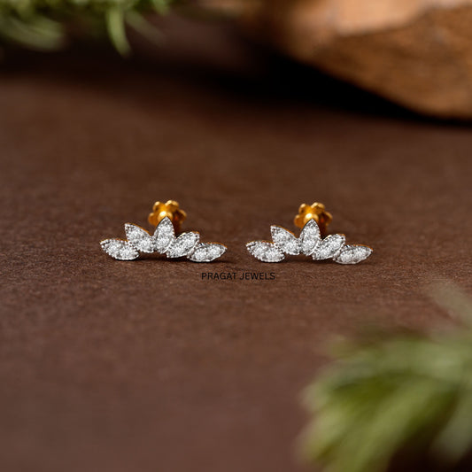 Small Curved Diamond Earrings | Modern Minimal Studs | Handmade Fine Jewelry NP1224