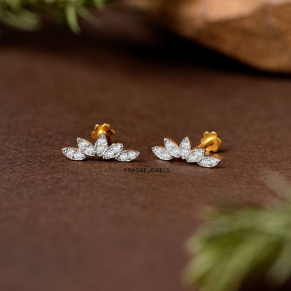 Small Curved Diamond Earrings | Modern Minimal Studs | Handmade Fine Jewelry NP1224