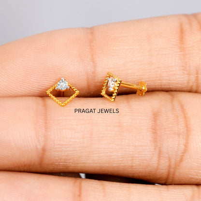 Solid 18k Yellow Gold Dangle Hoops Earring, Minimalist Fine Jewelry, Dainty Drop Earring Gift NP1255