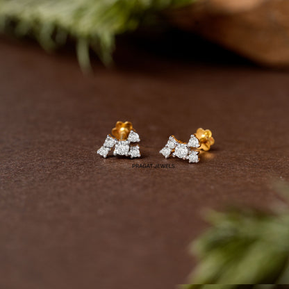 Curved Diamond Stud Earrings | Minimalist Dainty Diamond Jewelry | Modern Everyday Studs NP1249