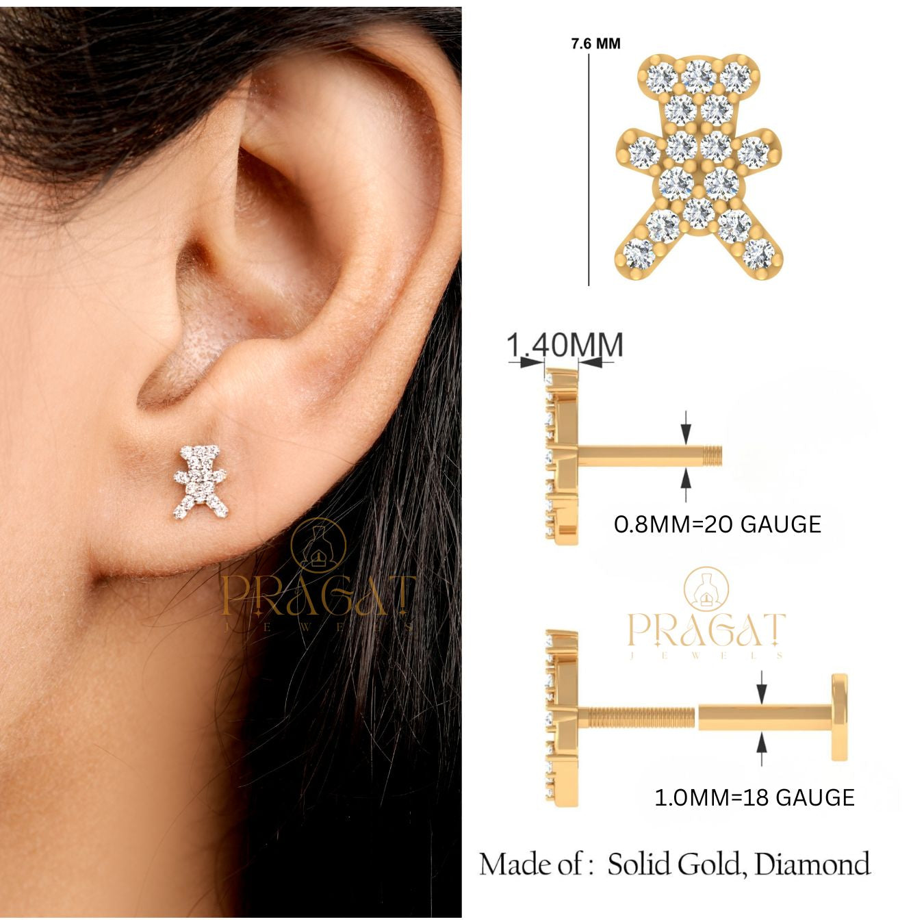 Teddy Bear Earrings ,Gold  Baby Earring Multiple Earrings  ,Everyday Usable Earrings NP1228