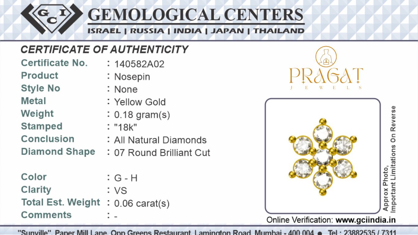 18K Gold Nosepin with 7 Natural Diamonds – Floral Design Diamond Stud Nose Ring for Women