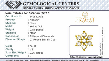 18K Gold Nosepin with 7 Natural Diamonds – Floral Design Diamond Stud Nose Ring for Women