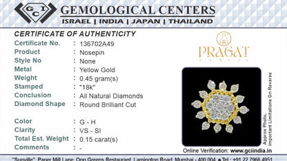 Natural Diamond Flower Stud for Nosepin Threaded Pin, Piercing Jewelry, Conch