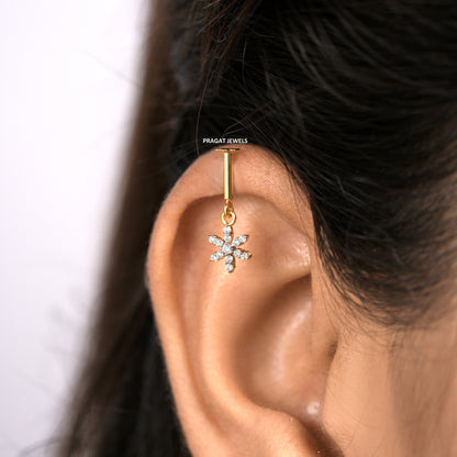 Flowers 18K Yellow Gold Helix Bugadi With Brilliant Cut