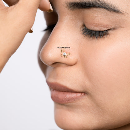 Butterfly 18KT Gold & Diamond Stud Nosepin Handmade Minimalist Jewelry