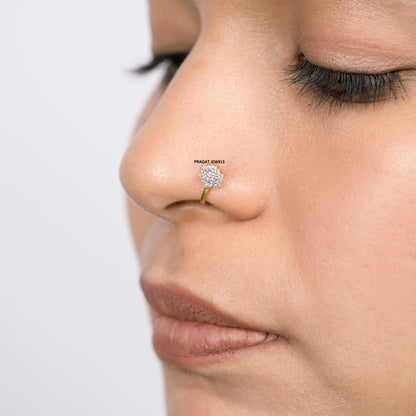 Natural Diamond Flower Stud for, 18K Gold Diamond Helix Bugadi